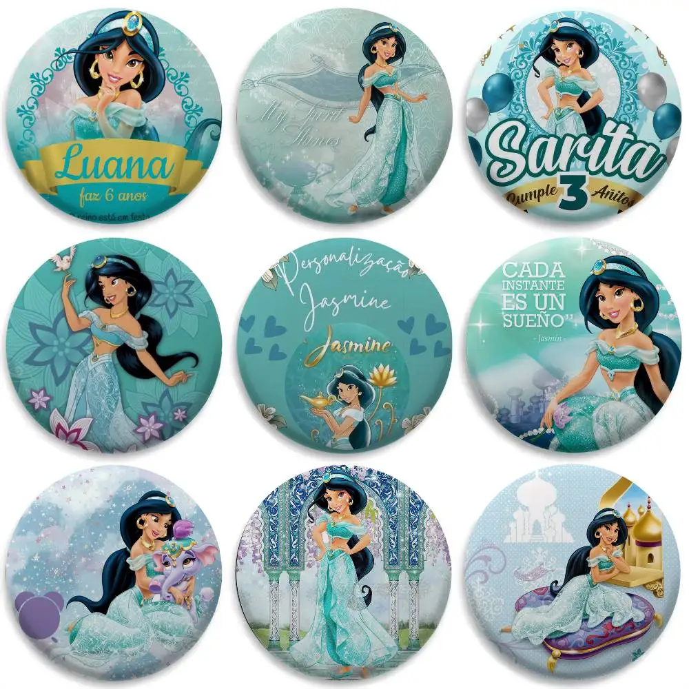 

Princess Jasmine Cute Badges Round Exquisite Badge Brooches Creative Pins For Clothes Hat Backpack Gift Accessories