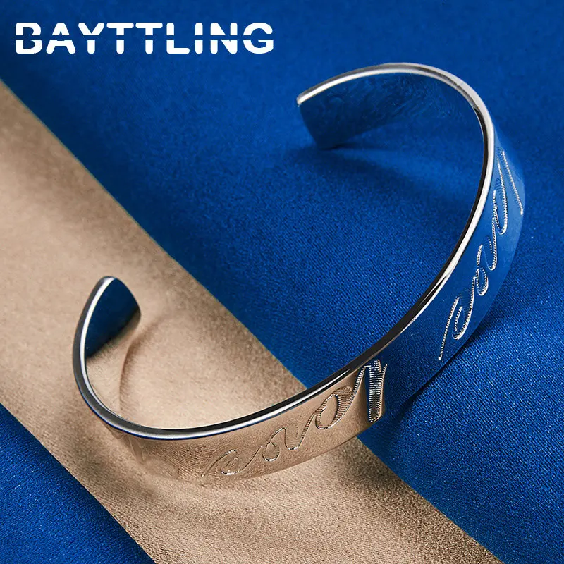 

925 Sterling Silver 65MM Glossy Bangle Bracelet For Women Fashion LOVE Girlfriend Gifts Wedding Party Jewelry Accessories