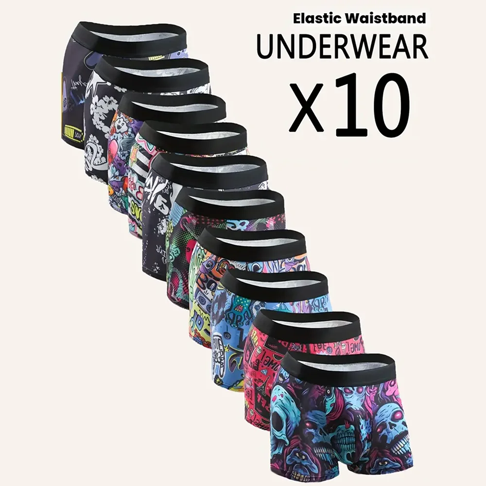 

Набор из 10 предметов: мужские персонализированные шорты-боксеры с принтом граффити, спортивное и удобное нижнее белье, мужское повседневное нижнее белье