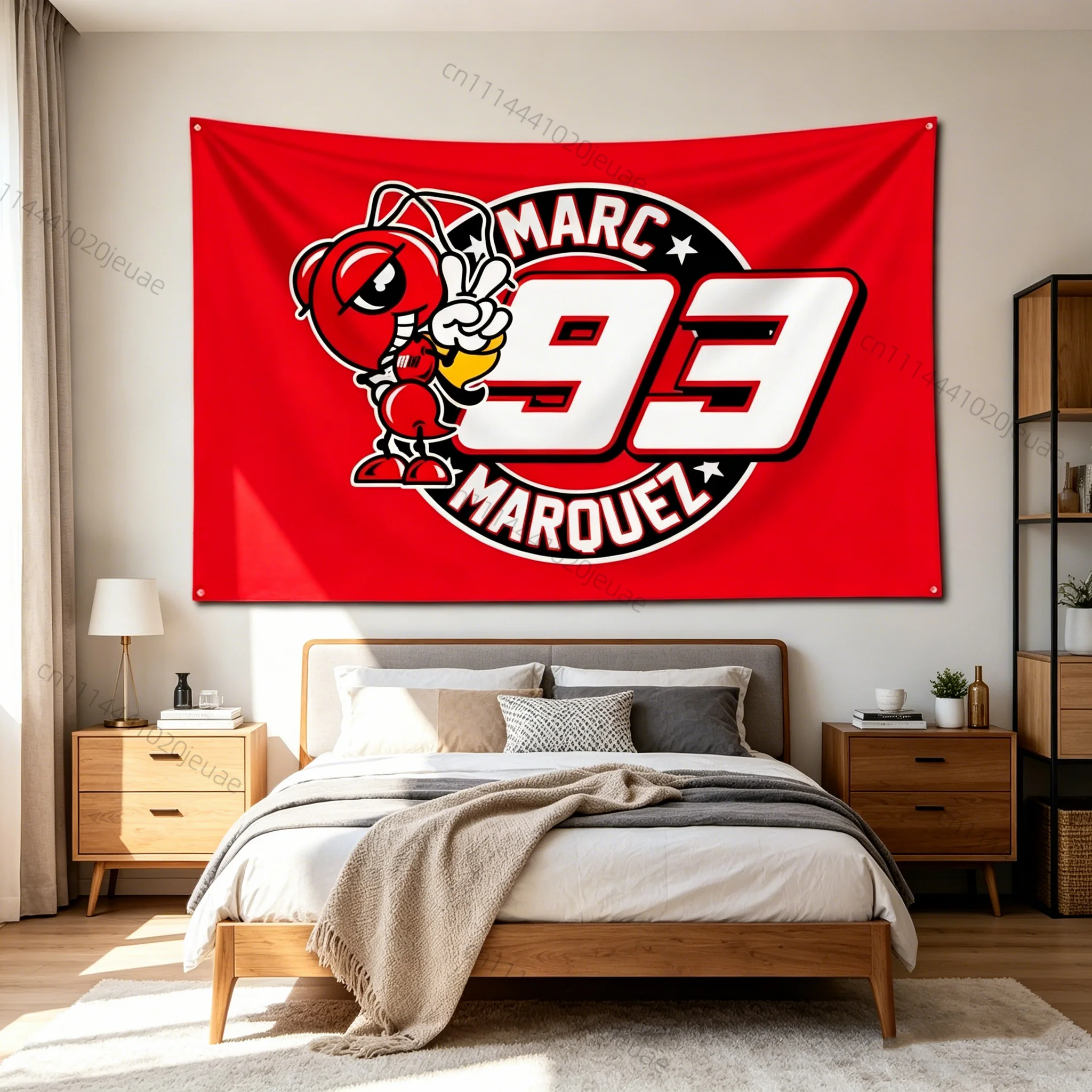 Kreative Cartoon-Wandteppiche, Moto 93 Flaggen, ästhetische Raumdekoration, Hintergrundstoff, Banner für Garage, Wandkunst, Auto-Club-Wandteppich