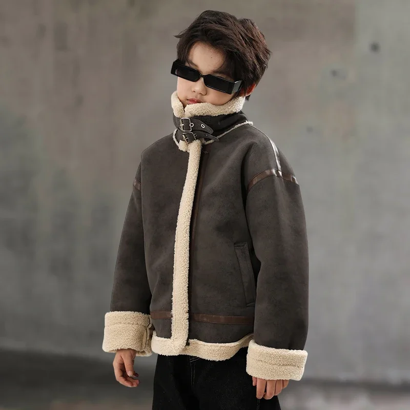 Children Velvet Warm Jackets Fashion Baby Kids Fleece Outwear Korean Style Boys Girls Zipper Thickness Suede Coat 2025 Winter
