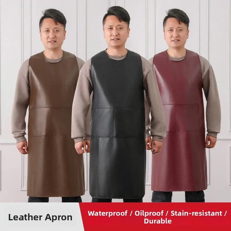 

Мужской кожаный фартук-жилет, водонепроницаемый, маслостойкий, износостойкий, для работы, стандартный размер, для домашнего использования, защитная одежда