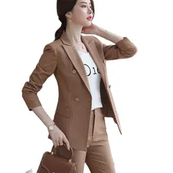 Lenshin High Quality 2 Piece Set Plaid Formal Pant Suit Blazer Office Lady Designs Women Soft Jacket and Ankle-Length Pant