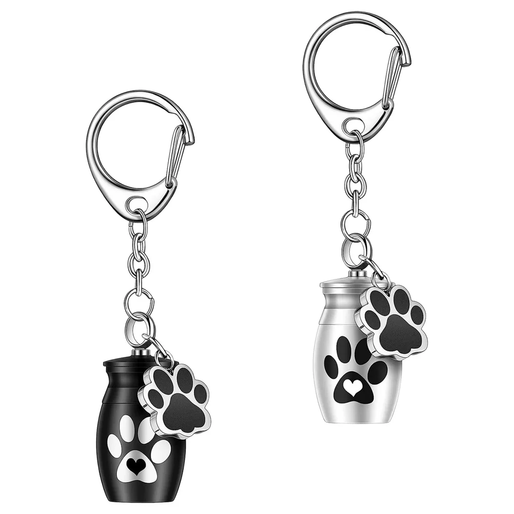

2pcs Pet Urn Keychain Ash Container Metal Pendant For Dog Cat Cremation Mini Ashes Holder Bag Hanging Ornament