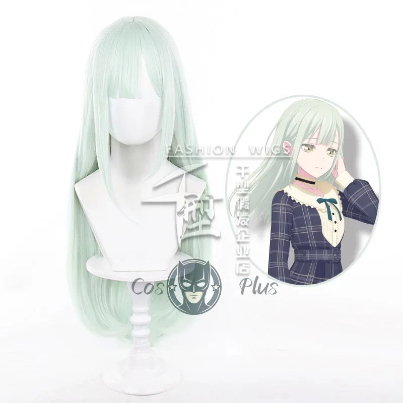 Pelucas de Cosplay de ANIME Mutsumi Wakaba, pelucas de disfraz de BanG Dream de 75cm de largo para mujer, pelo sintético verde claro resistente al calor + gorro de peluca