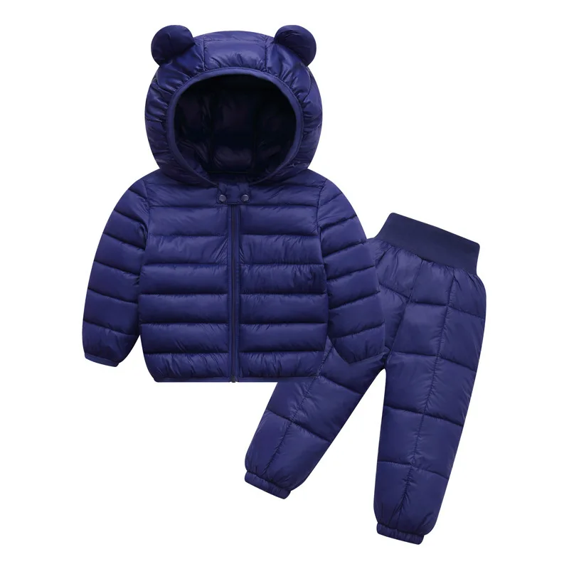 

Kids Lightweight Hooded Down Jackets with Pants Boys Girls Cotton-padded Solid Clothing Sets Toddler Baby Winter Warm Outfits
