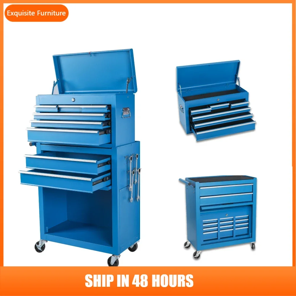 

Tool Chest, 8-Drawer Rolling Tool Storage Cabinet with 2 in 1 Detachable Top Tool Box, Liner, Lockable Wheels, Side Hooks