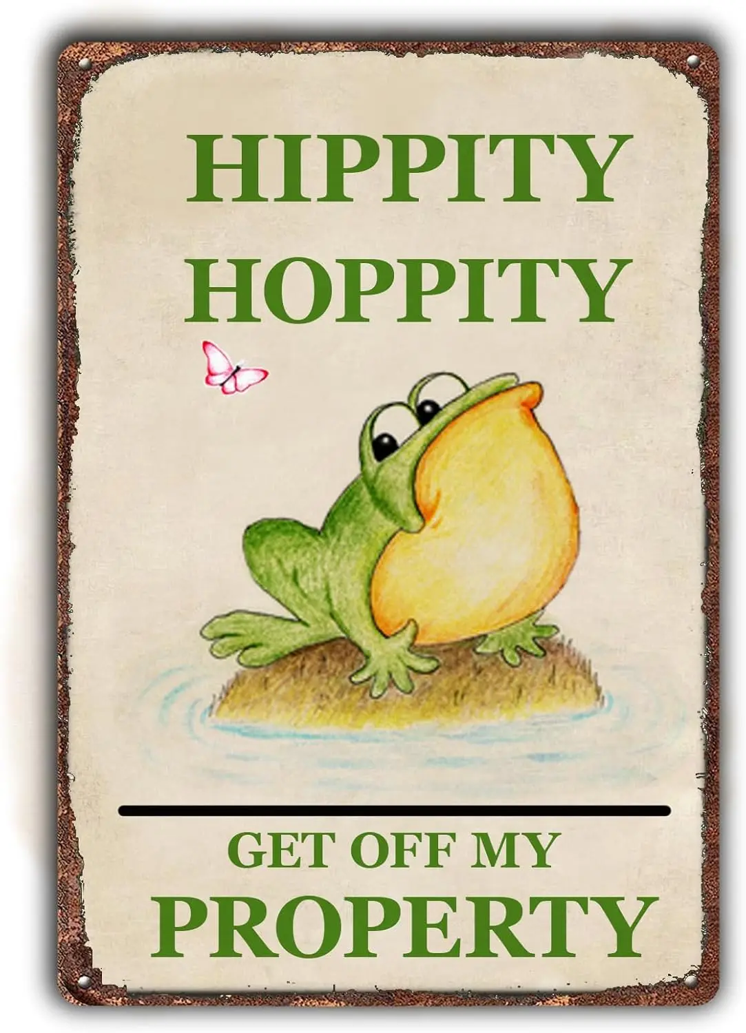 HQVLNAWX Retro vintage posters Metal Sign Hippity Hoppity Get Off My Property Frog No Trespassing Signs Funny Frog Room Decor Vi