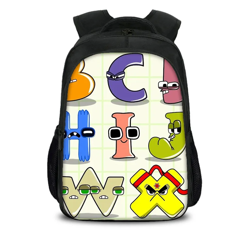 Alphabet Lore double-layer backpack with cartoon printed letters, large capacity for elementary school boys and girls, new model