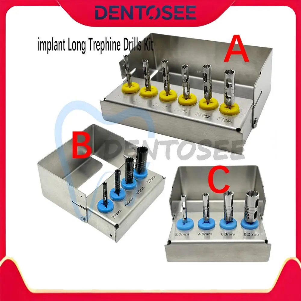

Dental Implant Trephine Burs for Bone Harvesting and Cutting Long Surgical Drill Instrument Compatible with Low Speed Handpiece