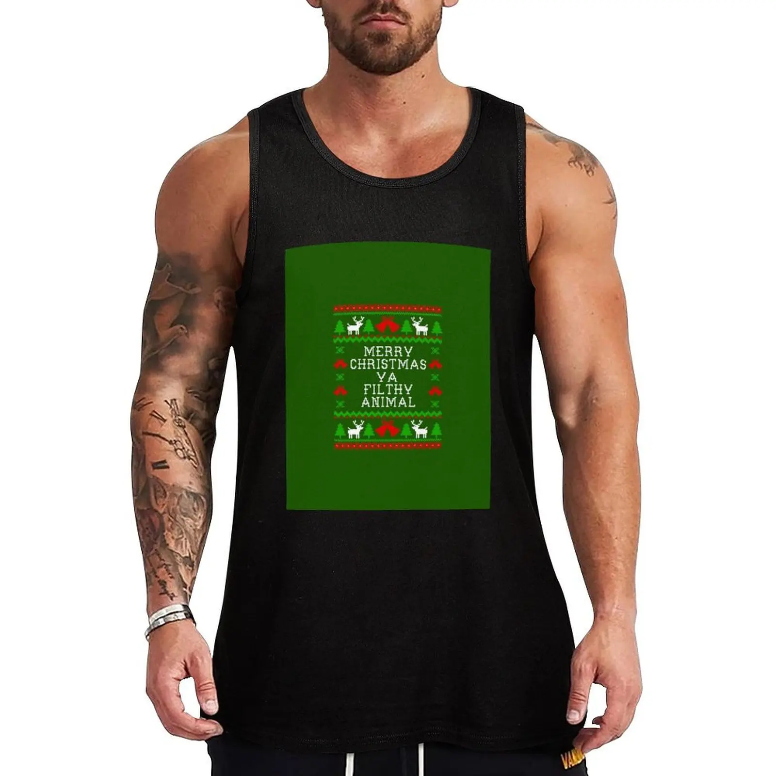 

Merry Christmas Ya Filthy Animal - Ugly Christmas Sweater Style Tank Top cool things summer Men's tops cute tops