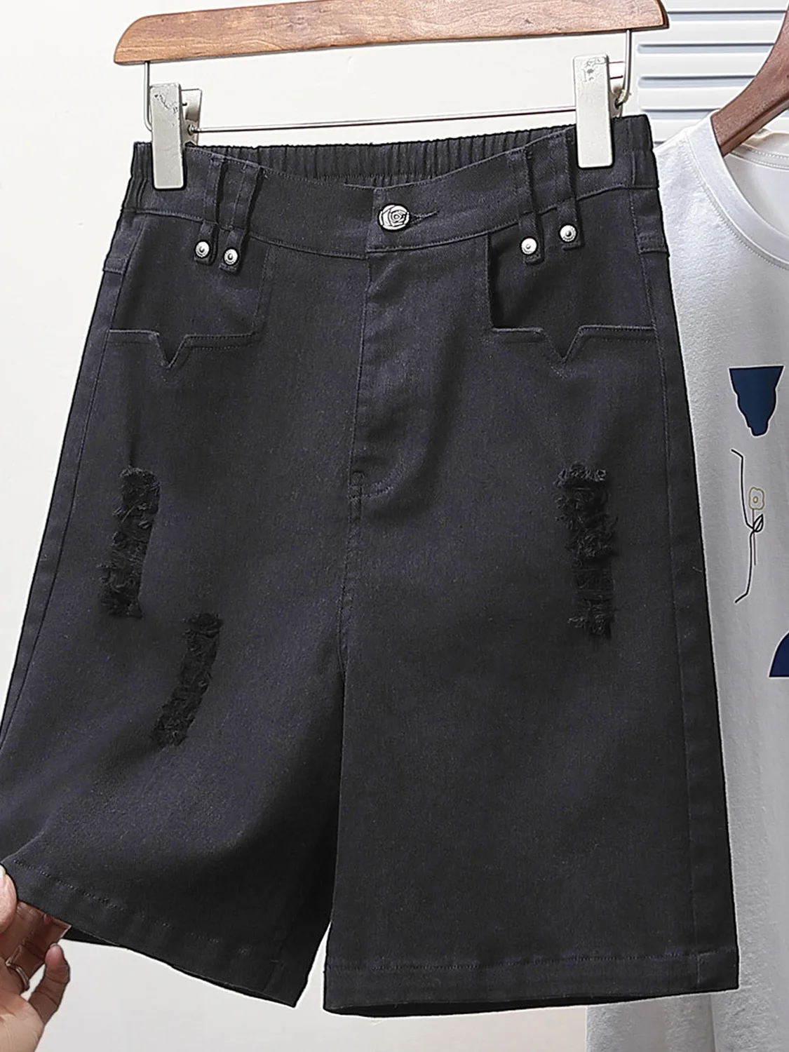 

Summer plus Size Loose Fit Denim orts Elastic Waist High Waist Wide Leg Casual ort Pants for plus Size Women