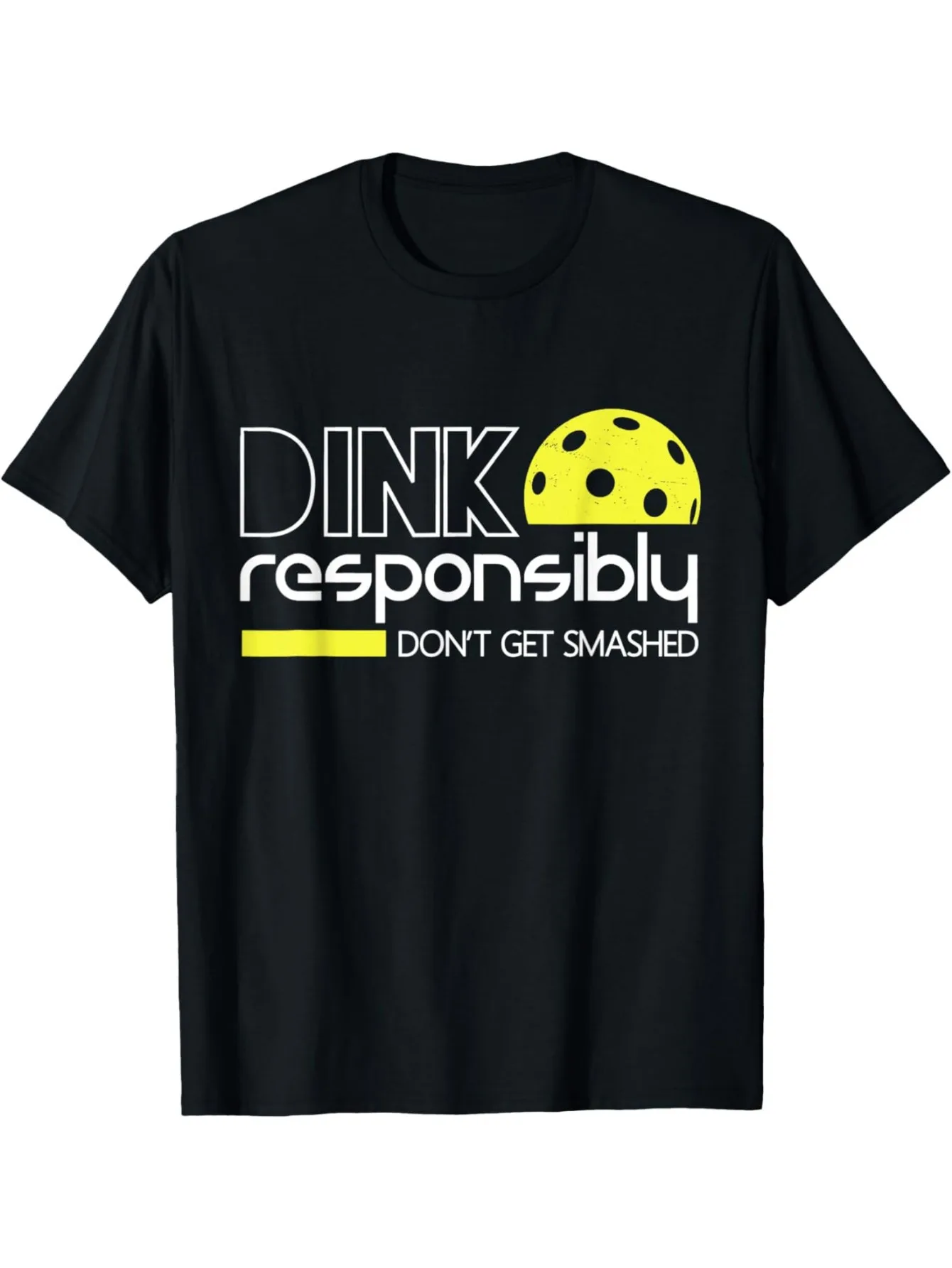 

Забавная футболка с рисунком Pickleball — черная хлопковая футболка для мужчин с дизайном «Dink Responsibly, Don’t Get Smashed»