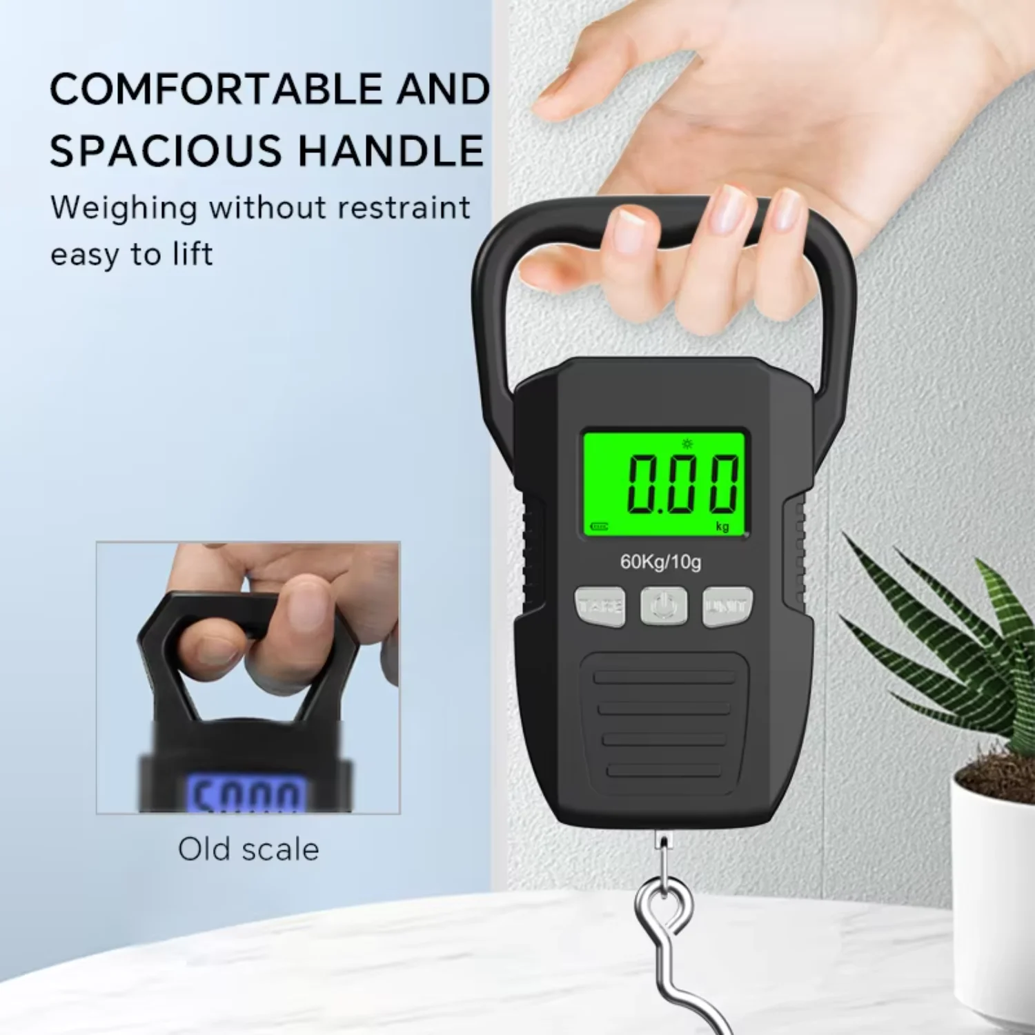 

LCD Portable Hook Scale, Parcel Hunting Luggage Household Scale, USB Digital Charging Hook Scale, Weight Scale Tool, 60kg/10g