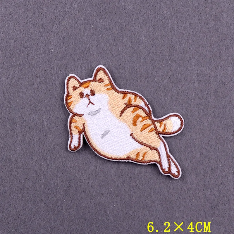 Embroidery Patch Cute Cat Patch Iron On Patches On Clothes Stripes Cartoon Patches For Clothing DIY Hook Loop Badges On BackPack