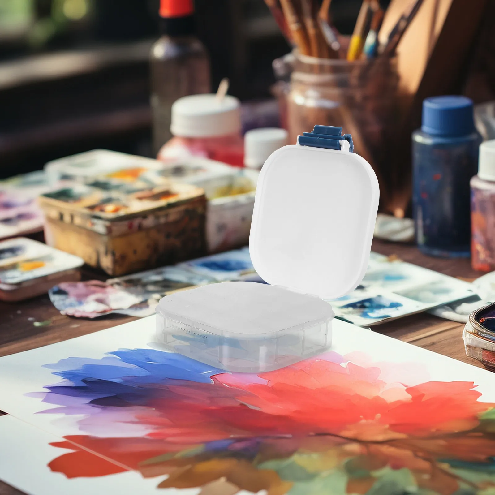 

Портативная акварельная палитра-коробка на 16 отделений с влагозащитной силиконовой крышкой, компактный дорожный лоток для смешивания красок, многоразовый