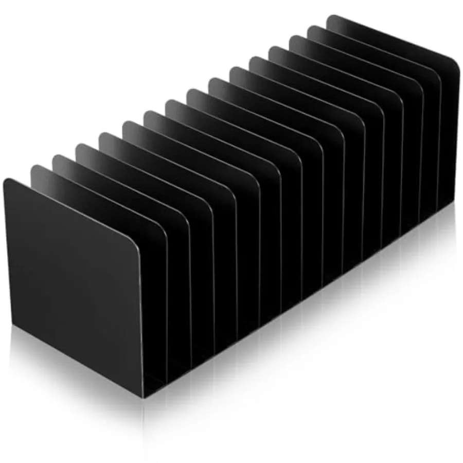 

Металлический настольный органайзер для файлов с 15 отделениями, вертикальный сортировщик документов, черный, 5.79 Ш x 15.75 Д x 5.41 В, для офисных зон ресепшн и рабочих мест