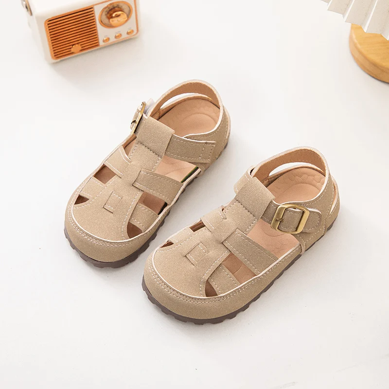 2025 Nieuwe Zomer Kinderen Sandalen Lederen Jongens Sandalen Cut-out Zachte Zool Gesloten Teen Mode Kinderen Meisjes Sandalen 26-36