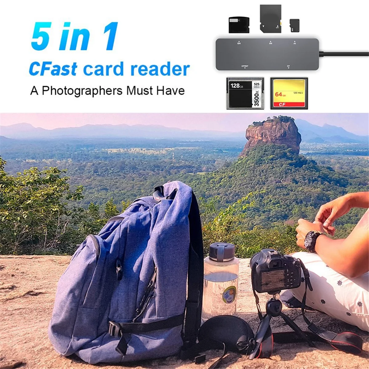 5-In-1 All-In-1 Card Reader CF/SD/XD/CFAST/TF Card Multi-Function Portable USB-A USB-C Card Reader Docking Station