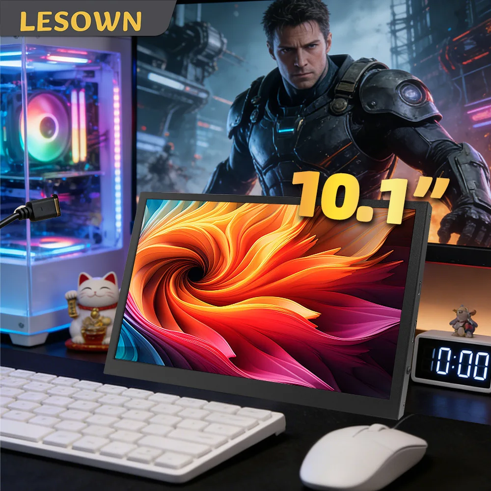 LESOWN 10.1 Inch Portable Monitor 1024x600 IPS Small Display Portable Gaming Monitor Secondary Screen Auxiliary Monitor for PC