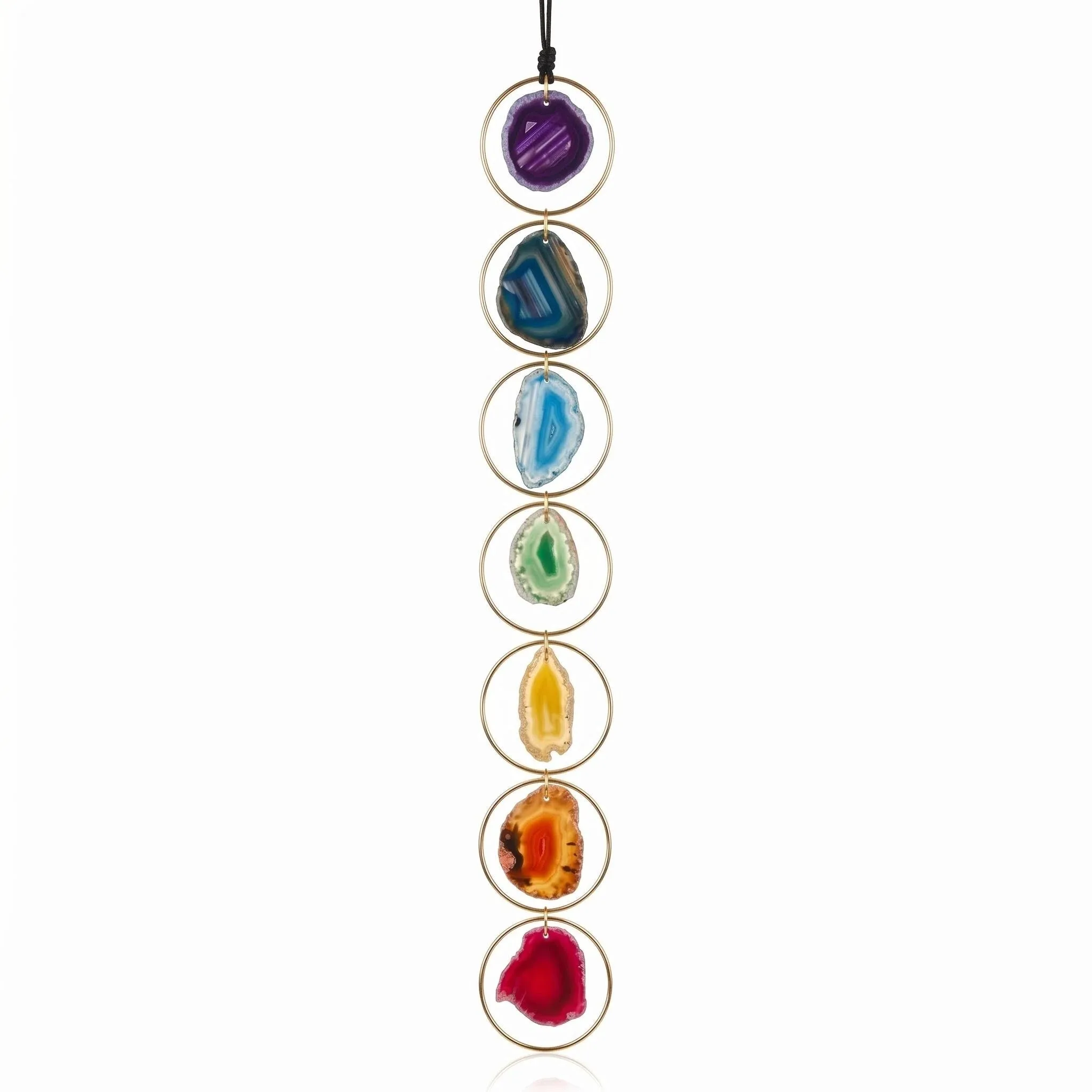 7 Chakra Healing Agate Slice Pendant Necklace: Natural Gemstone Home Decor & Meditation Jewelry
