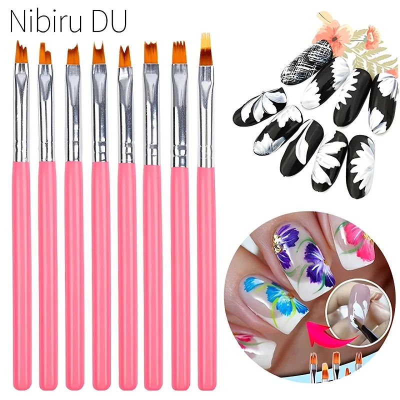 8/15Pcs Nail Art Brush Set Black Pink Acrylic Gradient Nail Drawing Painting Brushes Flower Petal Nail Tips Design Manicure Tool