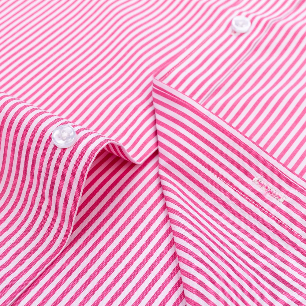 Kemeja Bergaris Lengan Panjang Formal Pria dengan Manset Prancis & Kerah Menyebar Kontras, Cocok untuk Pernikahan Bisnis, Semua Musim