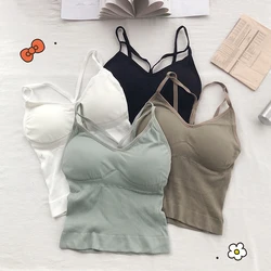 Women Sport Push Up Bra Sexy Backless V Neck Tube Top Fashion Solid Color Underwear Female Fitness Soft Brassreie With Chest Pad
