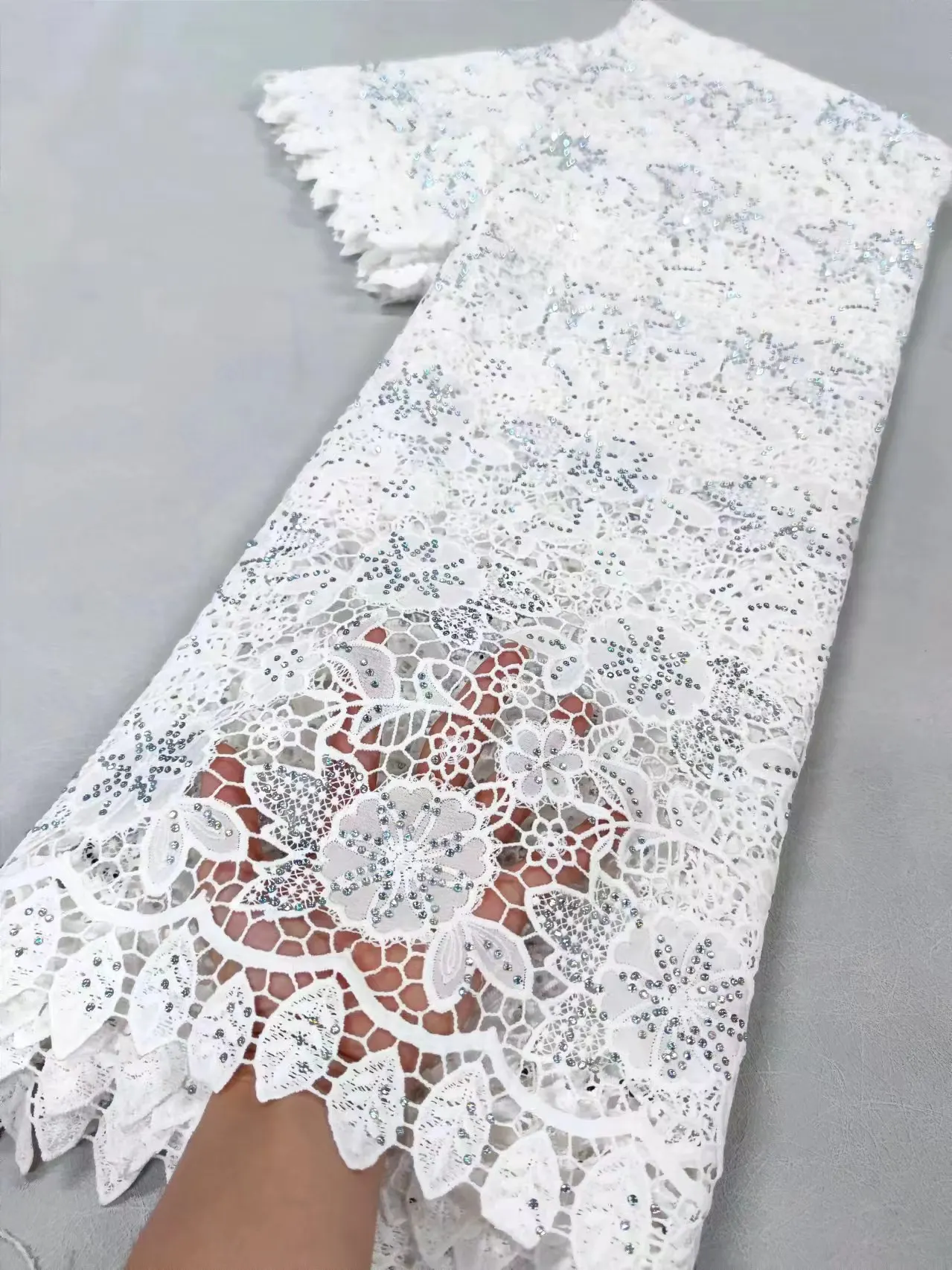 2024 High Quality Fabrics Nigerian French Lace Swiss Luxury Lace  Fabric With Rhinestone For Elegant Dresses 5Yards XL015