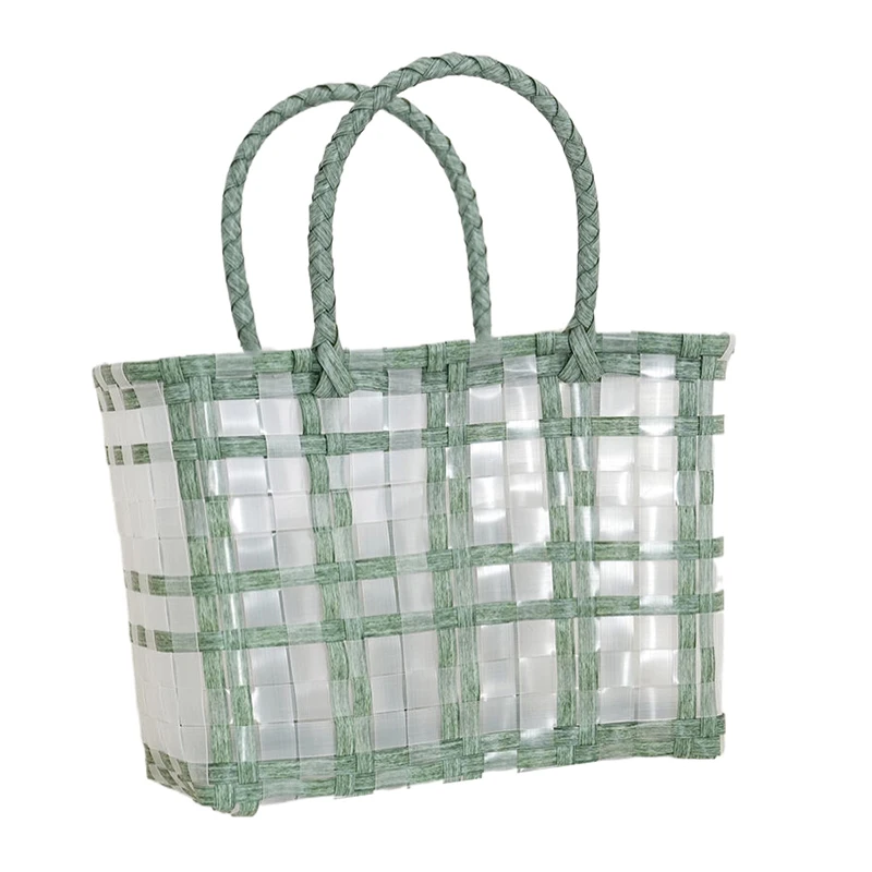 Fashionable Plastic Woven Vegetable Basket Bag New Single Shoulder Handbag