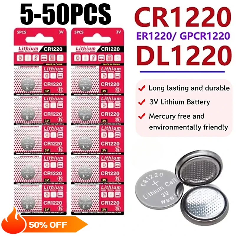 5-50Pcs CR1220 CR 1220 LM1220 BR1220 3V Lithium Battery For Toy Watch Scale Calculator Car Remote Control Mouse Button Coin Cell