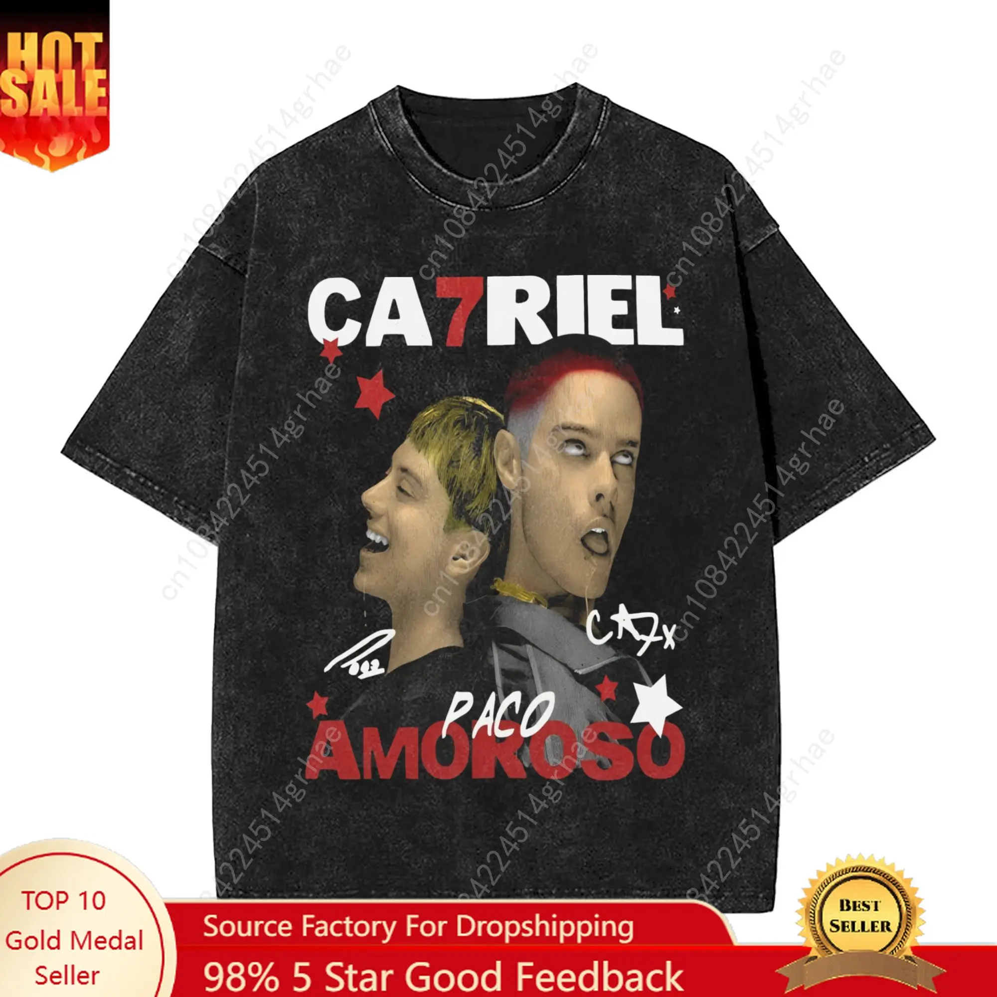 

CA7RIEL & Paco Amoroso Papota Tour Футболка для мужчин из чистого хлопка Крутые футболки с круглым вырезом Футболки с короткими рукавами Одежда больших размеров