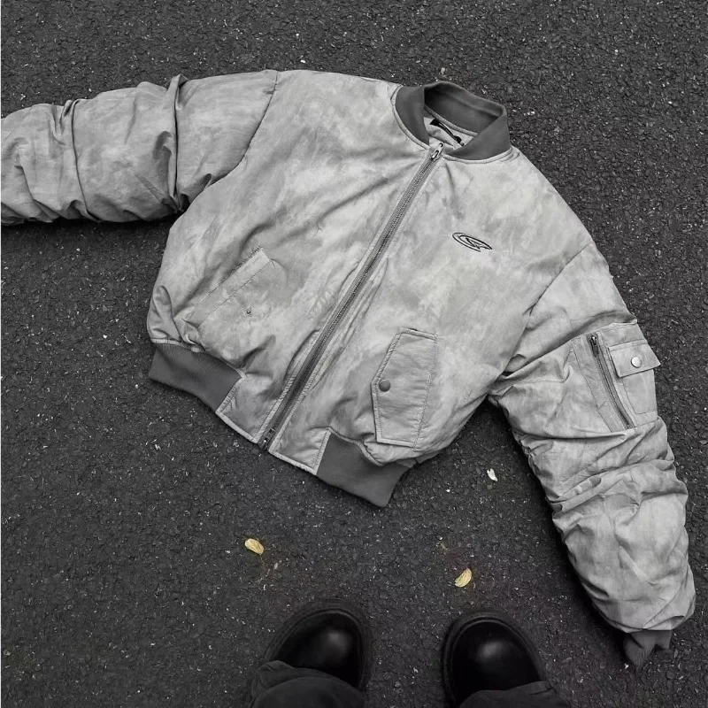 Flying baseball jacket winter clothes newcomer cotton jacket American retro wilderness style jacket hip hop pleated design park