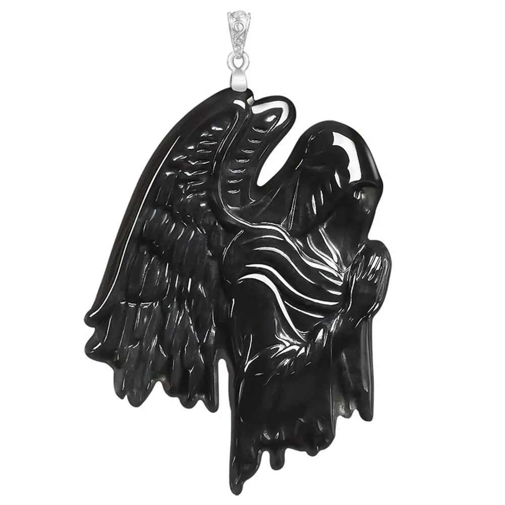 Original Natural Burmese A-grade Jadeite Black Jade Night Angel Pendant S925 Silver Buckle Hip-hop Personality Fashion Jewelry