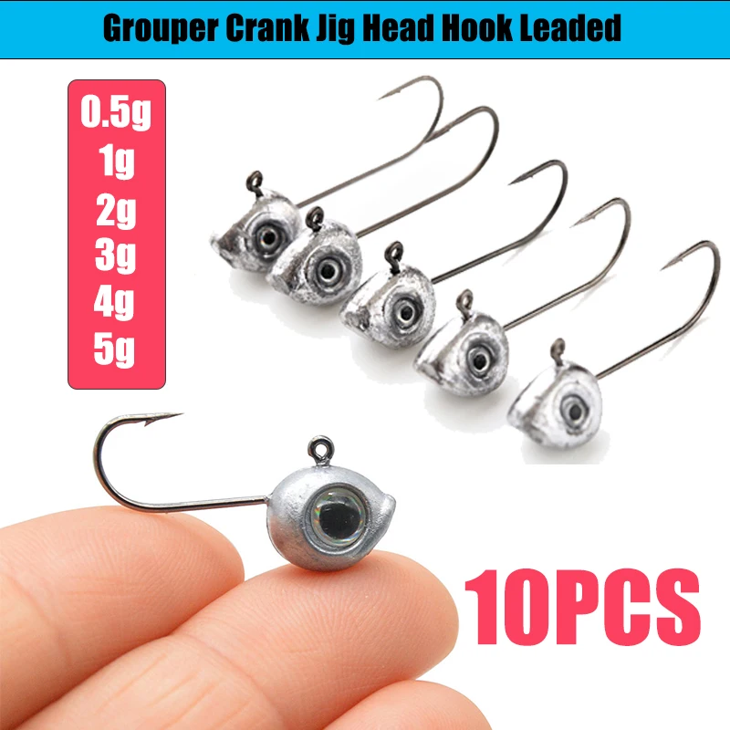 Grouper Crank Jig Head Hook Leaded 0.5g 1g 2g 3g 4g 5g Fly Fishing Hook Rockfish Game Jigs Hook Lure Soft Worm Bait Hook Tool