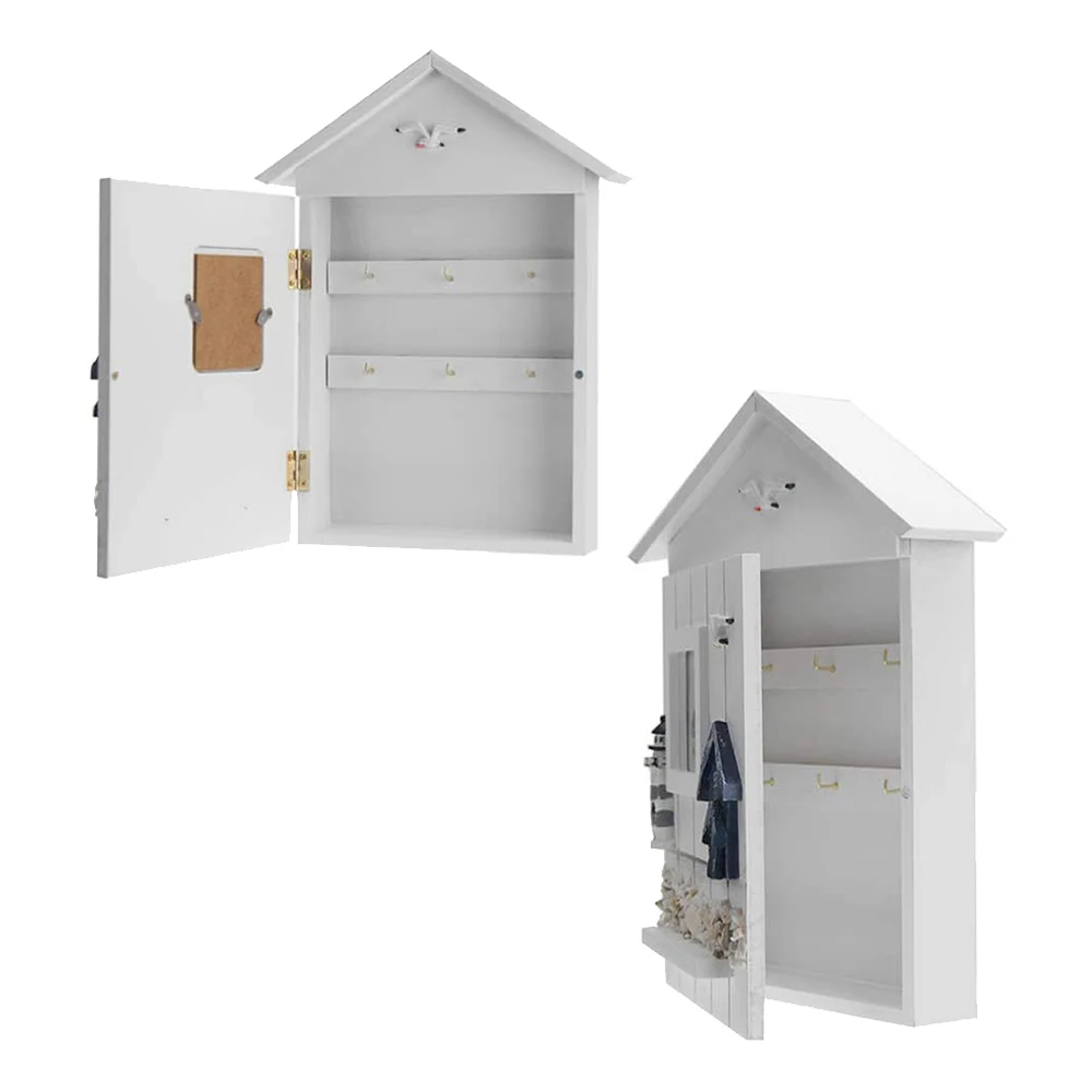 

AAAF Mediterranean Style Key Cabinet Wood Nautical Style Wall Mounted Wooden Key Holder Storage Box Cabinet