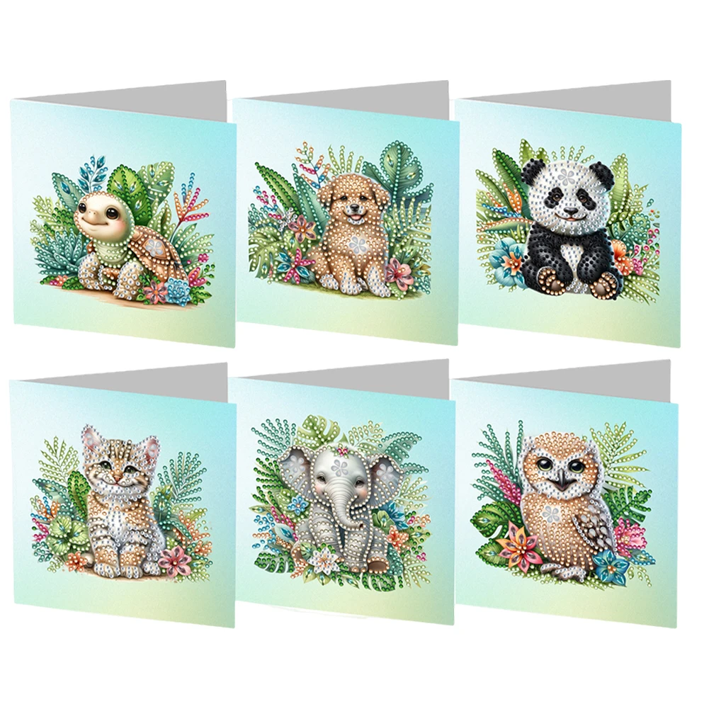 6Pcs New DIY Diamond Painting Greeting Card Holiday Flower Landscape Animal Card Blessing Card Happy Birthday Gift Thanks Card