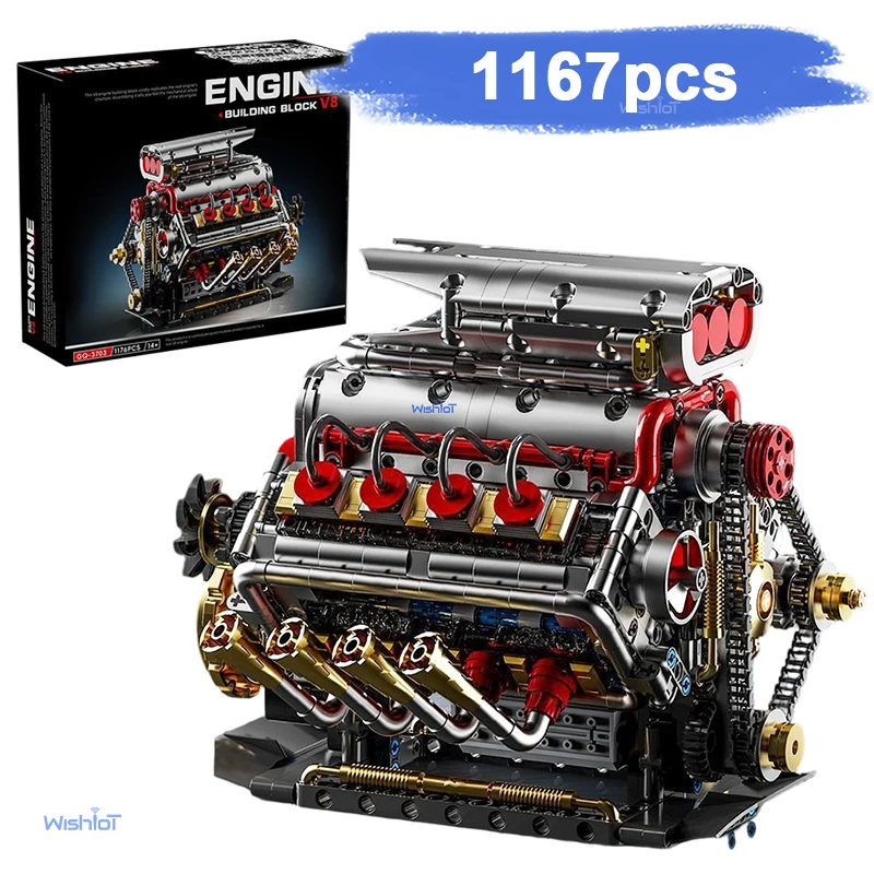 

YC3703 Mechanical V8 Engine Model 1167pcs Building Blocks Handmade Educational Assembly Ornament Toy Gift
