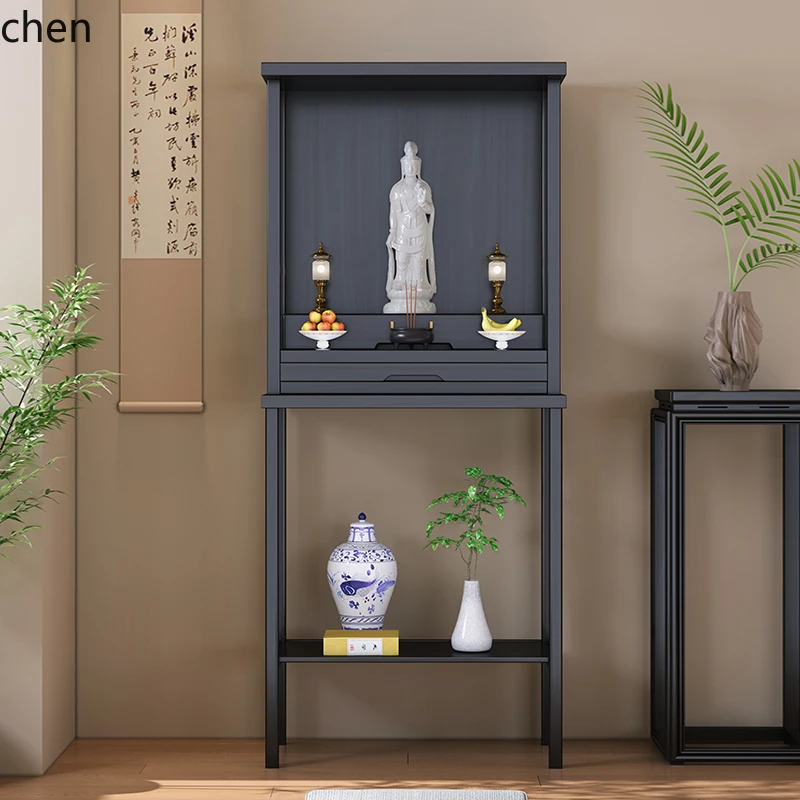 Cherry wood minimalist Buddhist niche stand cabinet Guanyin God of Wealth Guan Gong offering table Shentai offering table