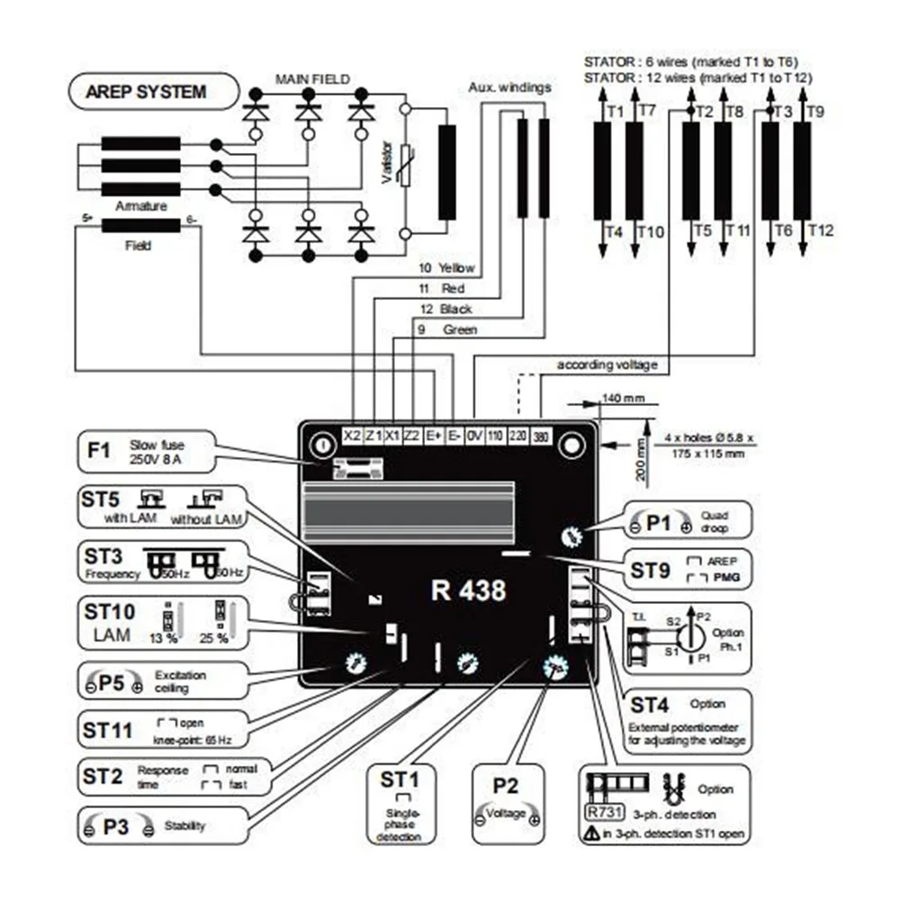 Advanced AVR R438 for Leroy Somer Generator Voltage Regulation +/ 0 5% Current Sensing and Quadrature Drop Adjustment