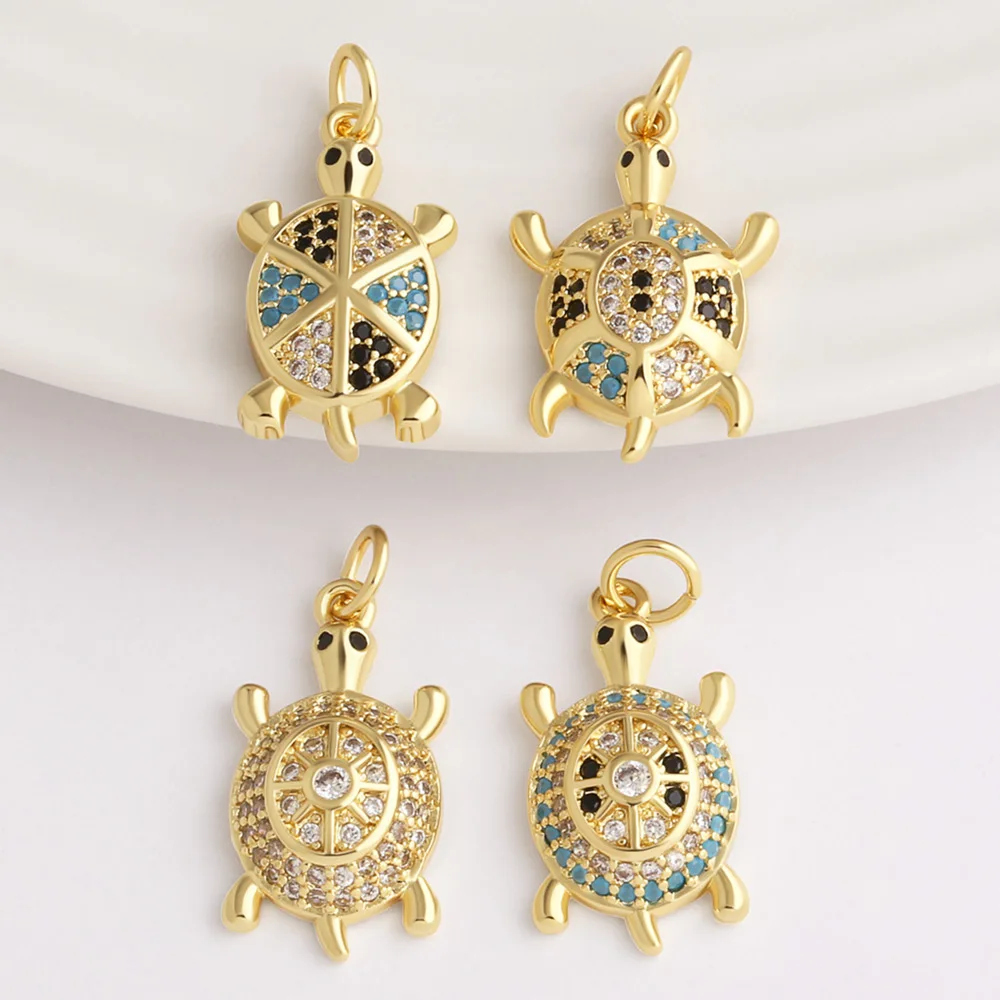 OCESRIO Turquoise Crystal Lucky Turtle Charm for Bracelet Copper Gold Plated Animal Handmade Jewelry Making Supplies chma564
