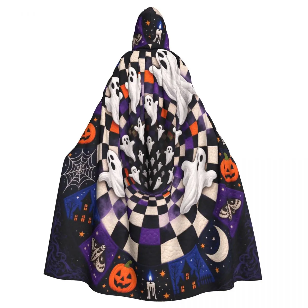 3D Illusion Halloween Long Hooded Cloak for Ghost Pumpkin Cosplay Cape