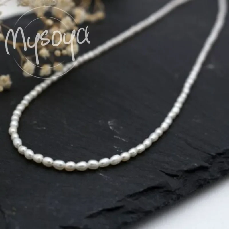 

MYSOYA White Rice-Shaped Freshwater Pearl Necklace 3-5mm With Gift Box For Her/Him Birthday/WeddIng/Christmas/New Year Gift