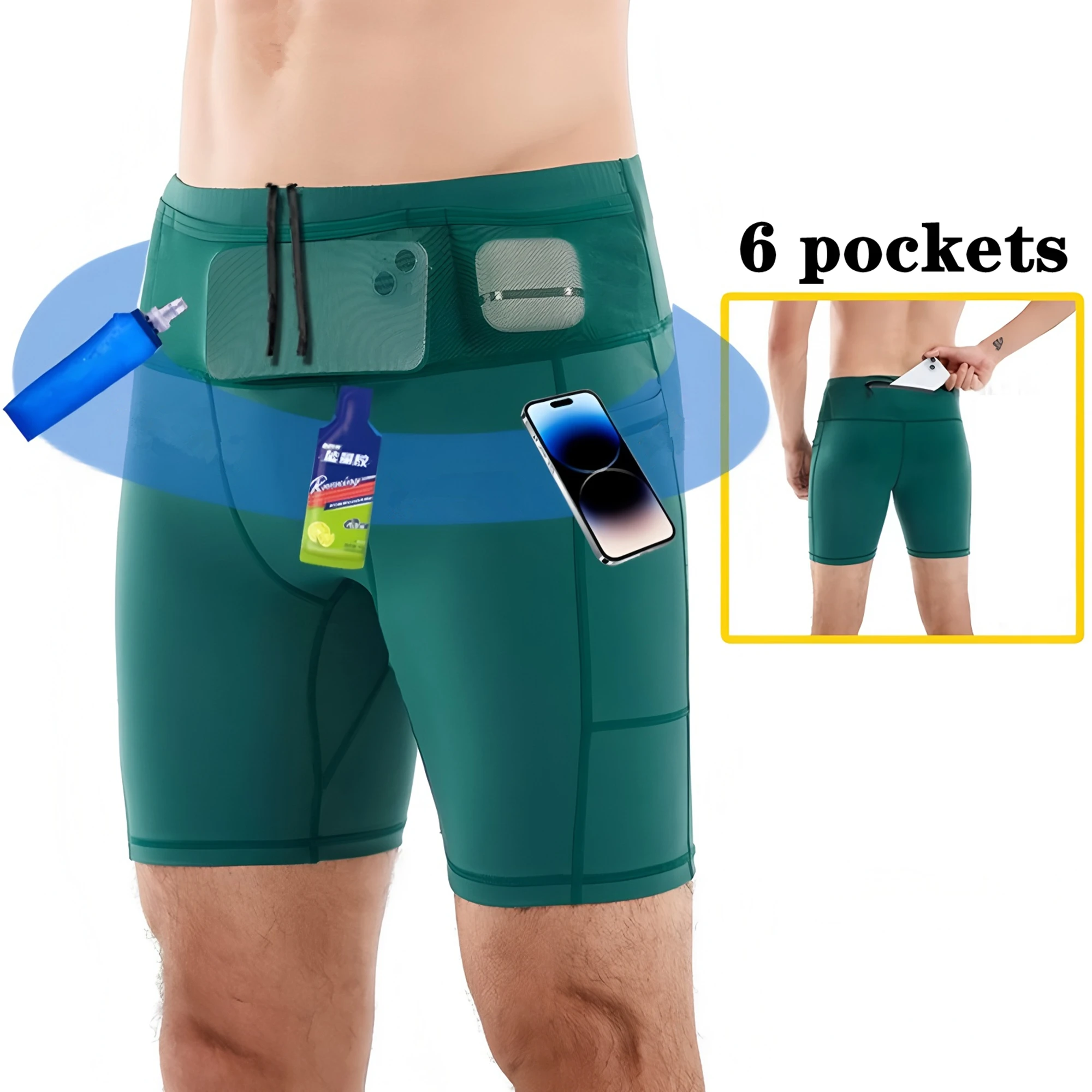 AliExpress Mens 6 Pockets Compression Running Sport Riding Cycling Shorts Training Exercise Jogging Fitness Tights Shorts Quick Dry Elastic