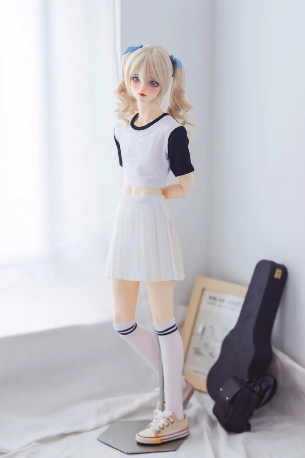 BJD Doll clothes suitable  into 1/3 1/4 Uncle size preppy black and white sports dress set doll accessories