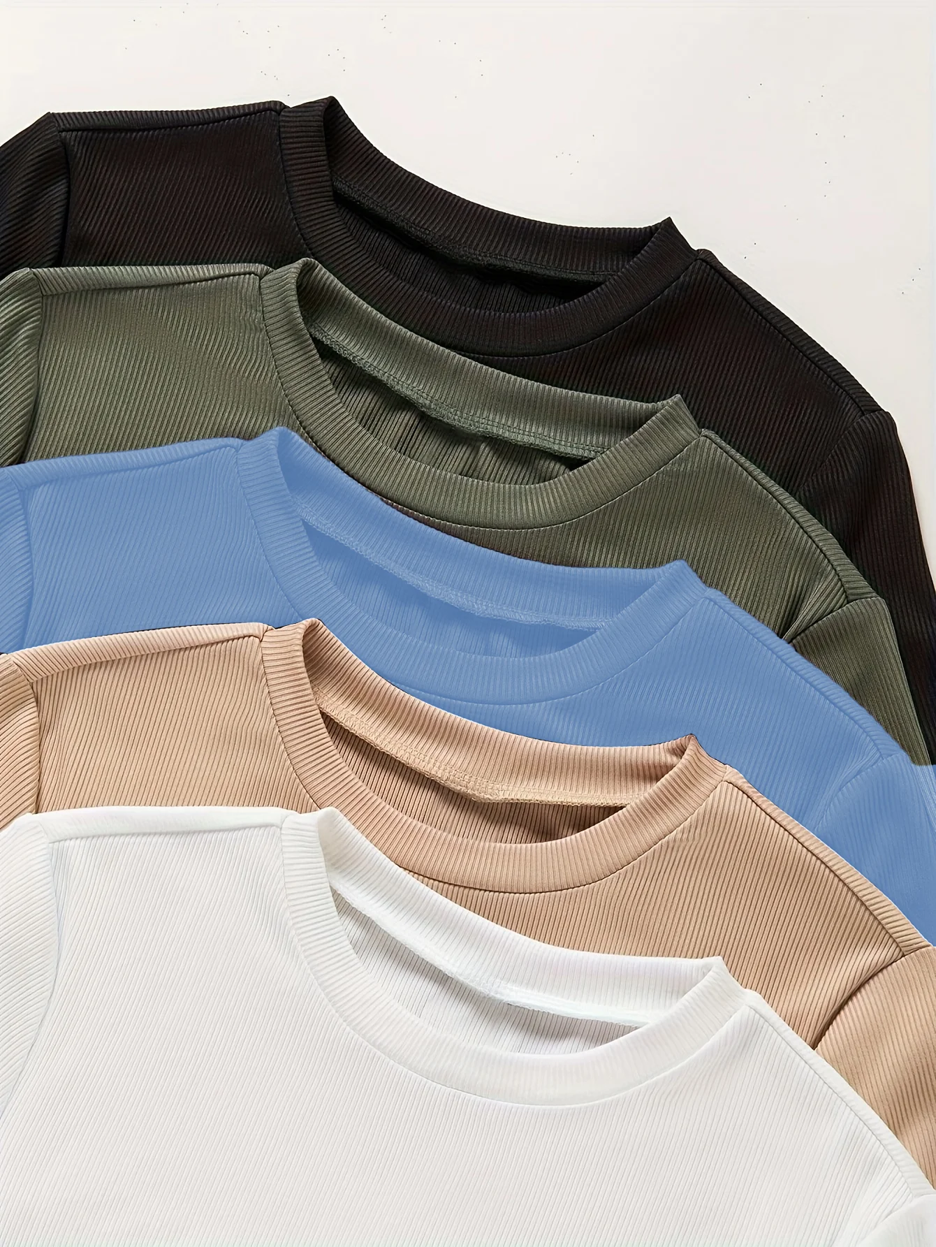 Damen Sommer Rundhals Einfarbiges Lässiges Enganliegendes Oberteil Set aus Fünf Teilen – Detail 3