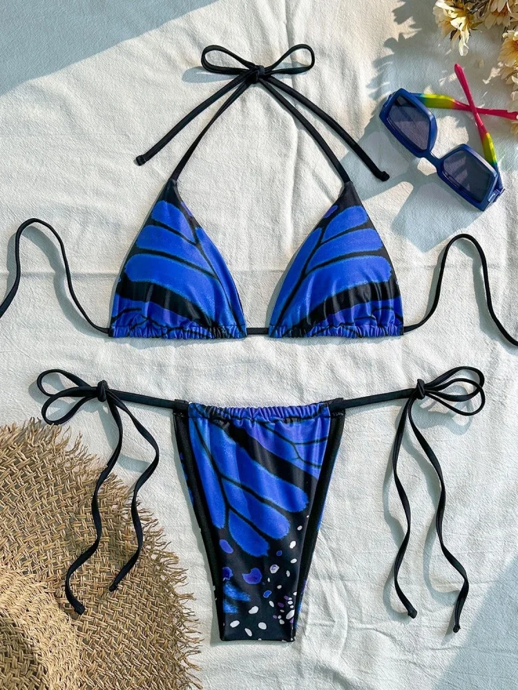 Biquíni feminino maiô 2026 novo padrão de borboleta halter biquinis conjunto sexy rendas até banho verão beach wear maiô feminino