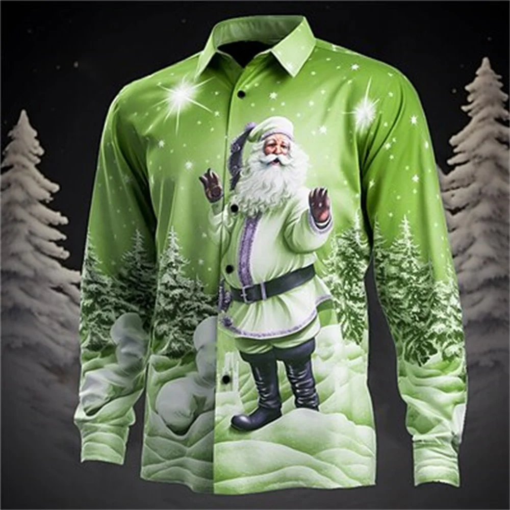 New Santa Claus Christmas Tree Christmas Bells Men\'s Shirts Christmas Party Christmas Party Long Sleeve List Best Designer Shirt