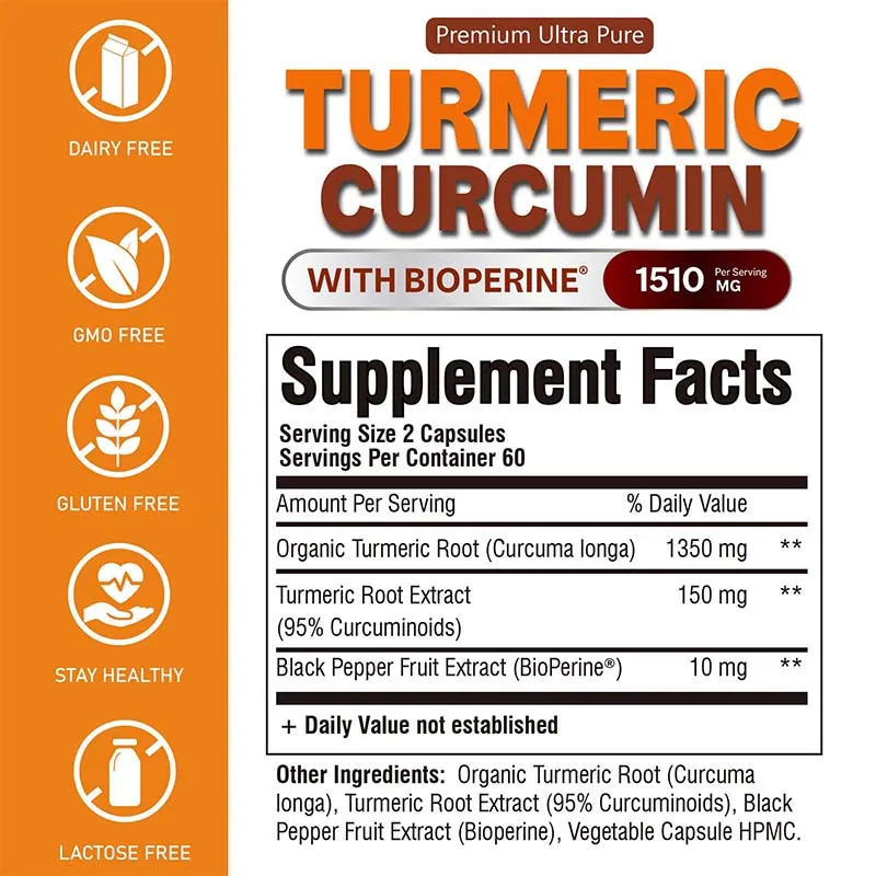 Turmeric Curcumin - Promote Healthy Digestion of Intestines Anti-Inflammation and Joint Pain Relief