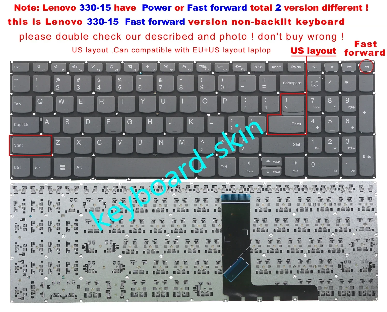 Fast forward US Keyboard No-Backlit for Lenovo 330-15ICH 330-15IGM 330-15ICN 330-15IKB 330-17AS 330-17IC 330-17IKB V330-15ISK